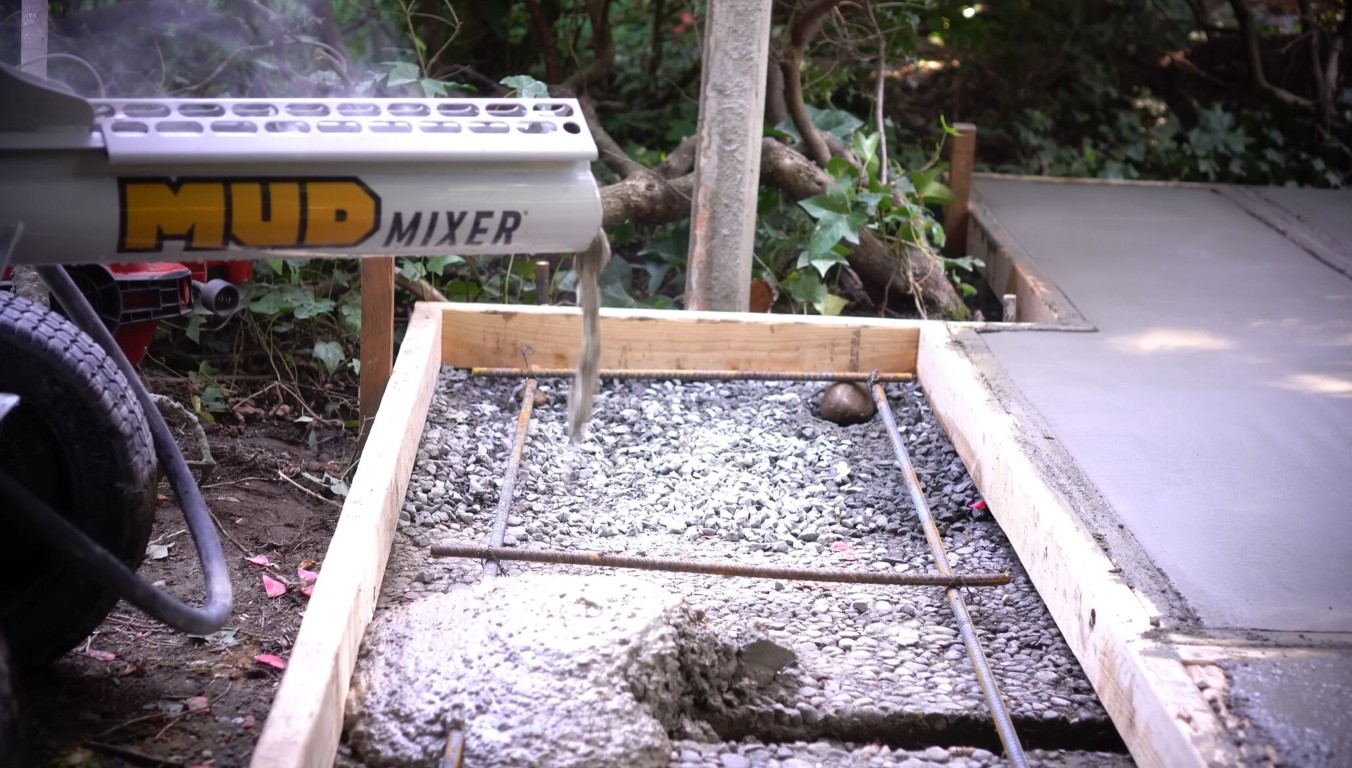 Concrete repair preparation with formwork and gravel base